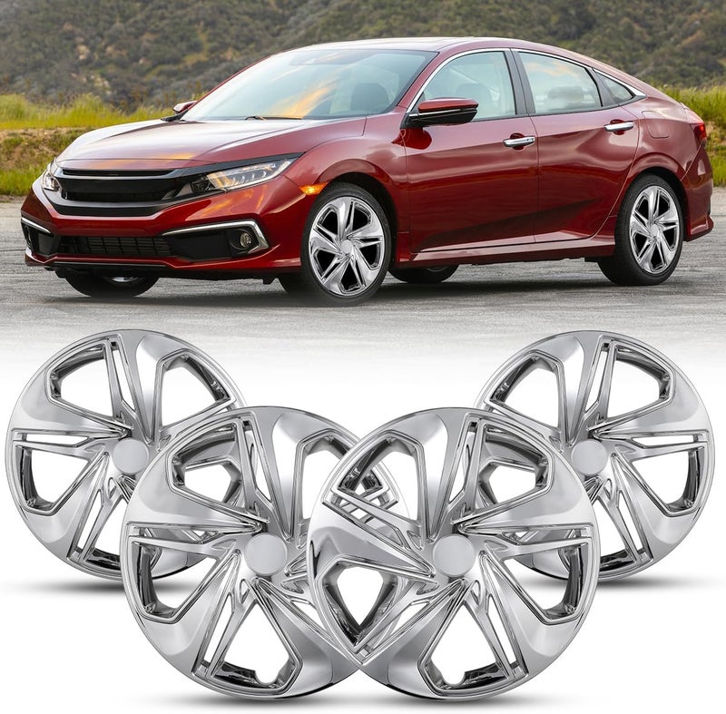 Winjet 16" Hubcaps for 2016-2026 Honda Civic Sedan Wheel Rim Covers fit for[Honda Civic Sedan 2016 2017 2018 2019 2020 2021 2022 2023 2024 2025 2026],[Only Fit Iron Hub - Steel Wheel](4 Packs,Chrome) - Image 1
